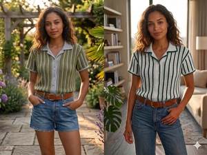 Crochet Blouse | Striped Knit Top for Women | Boho Picnic Style Viscose/Cotton Short Sleeve - Product Image 3