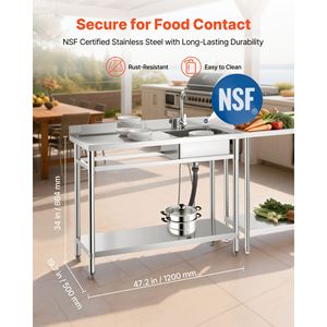 Lavello Commerciale Monoblocco Autoportante in Acciaio Inossidabile con Rubinetto per Cucina, Lavello Utilitario con Vasca Sinistra per Banco da Lavoro - Product Image 2