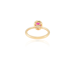 14K Solid Gold Oval Ruby & Halo <b>Diamond</b> Prong-Set Wedding <b>Ring</b> - Product Image 6