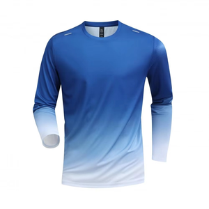 Mens Gradient Long Sleeve Training <b>Shirt</b> Quick Dry <b>Compression</b> Gym Top Sublimation Ombre Running Performance Wear - Product Image 4