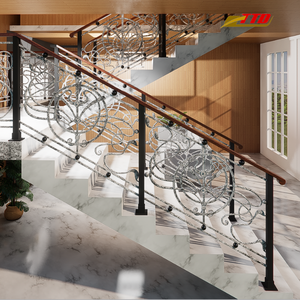 Barandilla de Escalera Moderna de Hierro Forjado con Balaustres Decorativos de Hierro – Pasamanos de Hierro Negro Personalizado para Interiores, para Escaleras Interiores Elegantes - Product Image 3