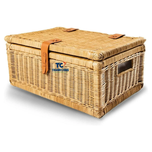 Meilleures ventes de boîtes de rangement modernes en osier couvercle à charnière pliable en rotin brun naturel beaux accents en cuir pour la décoration de la maison - Product Image 1