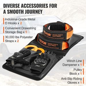Kit di recupero fuoristrada resistente per ATV 30000 Lbs cinghie di traino 44092 Lbs D-Ring grilli a catena per ricevitore strappa puleggia blocco - Product Image 5