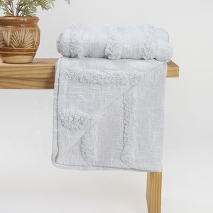 Manta tejida de algodón blanco súper lujosa de manta de borlas con mechones decorativos bohemios al por mayor - Product Image 1