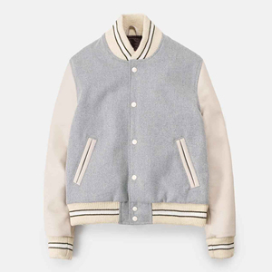 <b>Mens</b> Athletic Style Varsity <b>Jacket</b> Soft Fleece Casual Button Front <b>Long</b> Sleeve Rib Cuff Winter Outerwear OEM ODM Wholesale - Product Image 1