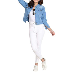 High Quality <b>Long</b> Sleeve Women's Crop <b>Denim</b> <b>Jacket</b> Wholesale Price Plain Washed Casual New Custom Design Women <b>Denim</b> <b>Jacket</b> - Product Image 4