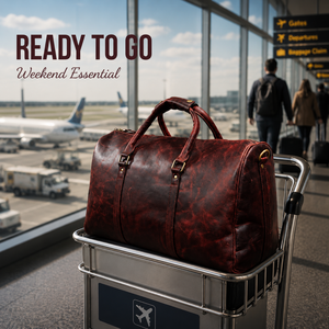 Sac de voyage en cuir bordeaux pour homme |   Sac de voyage vintage pour le week-end |   Grande sacoche de voyage avec bandoulière amovible - Product Image 3