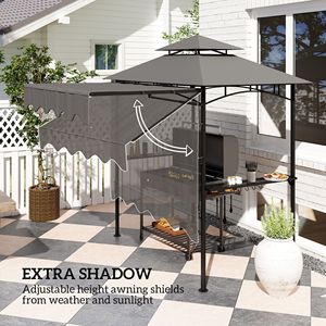 Gazebo per Barbecue da Esterno 8 X 5 Grigio Scuro con Tettoia Laterale, 2 Ripiani Laterali e 6 Ganci, Tettoia e Pergola per Riparo Barbecue - Product Image 4