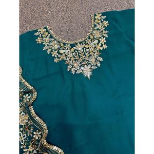 ผ้าจอร์เจียเจ็ตปักลายเสื้อกางเกงทำงานกับ dupatta rama - Product Image 3