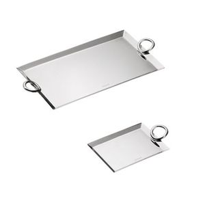 Elegant Rectangle Silver Stainless Steel Decorative <b>Tray</b> Beaded Edge Ornate Handles Eco-Friendly Multi-Functional Traditional - Product Image 4