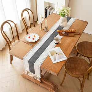 Runner da Tavolo Boho Chic 72 Pollici, Decorazione Natalizia per la Casa con Macramè Rustico Grigio e Nappe in Stile Fattoria - Product Image 2