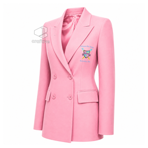 Blazer croisé rose brodé à revers pointus pour femme Gamma Phi Delta Sorority – Veste de costume ajustée pour le bureau et les occasions formelles - Product Image 2