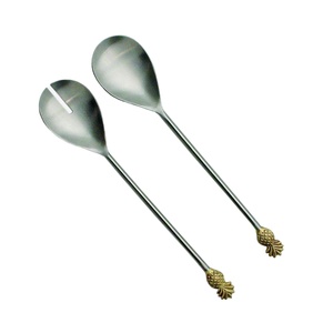 Ensemble de service en acier inoxydable poli à la main avec poignée d'extrémité d'ananas en relief doré en laiton - Product Image 1