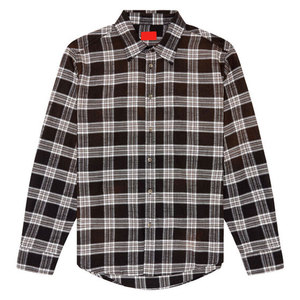 เสื้อเชิ้ตลายสก๊อตแขนยาวผู้ชายทรงปกติลำลองลายทอสีดำสีขาวสีเทา - Product Image 1