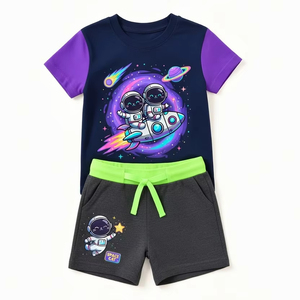Conjunto Informal de Verano para Niños, Camiseta de Algodón y Pantalones Cortos, Suave y Cómodo, Talla Personalizada - Product Image 1