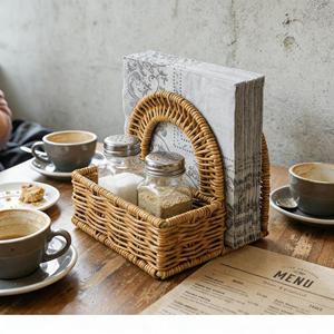 Support à serviettes tissé à la main du Vietnam, porte-sel et poivrier 2-en-1, organisateur de cuisine, panier de rangement pour pique-nique, fournisseur - Product Image 3