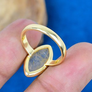 Natural Golden Rutile Gemstone Marquise Shape <b>Ring</b> 18k Gold Micron Over <b>925</b> Sterling <b>Silver</b> - Product Image 4