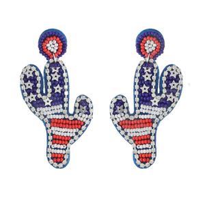 Boucles d'oreilles en perles de drapeau américain vintage pour femmes Orange blanc bleu couleur tissu accessoire élégant pour mariage patriotique - Product Image 1