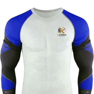 5 Sports Sports Men's Compression Shirt Blue Black White Long Sleeve Fitted Moisture Wicking MMA Workout <b>Top</b> - Product Image 2