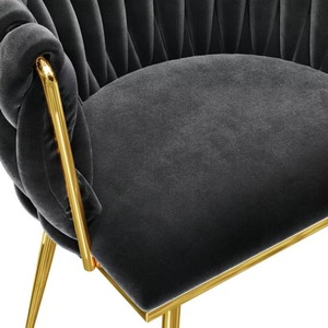 Sillas de Comedor Negras con Patas de Metal Dorado, Sillón Tapizado en Terciopelo con Brazos Acolchados para Comedor, Cocina, Sala de Estar - Product Image 2