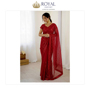 Globally Selling Best Quality Wedding Wear Designer Indian Clothing Net <b>Saree</b> with Unstitched <b>Blouse</b> and Sequence Work - Product Image 2