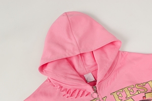 เสื้อฮู้ดซิปสีชมพูสไตล์ Y2K ลายกราฟิกประดับเพชร  ผ้าคอตตอนหนานุ่ม สตรีทแวร์ - Product Image 5