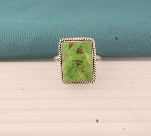 Wholesale Shree Jaipur <b>Silver</b> Women's Classic Engagement Rectangular Lime Green Turquoise 925 <b>Sterling</b> <b>Silver</b> Rope <b>Wire</b> Ring - Product Image 4