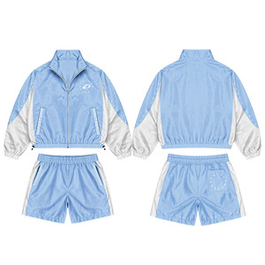 Ensemble short coupe-vent en nylon pastel personnalisé Y2K Streetwear, survêtement léger d'été, broderie OEM, logo, sweats à capuche pour hommes - Product Image 4