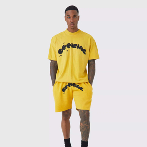 T-shirt en coton jaune surdimensionné pour homme, manches courtes, col rond, imprimé, décontracté, jersey respirant, coupe ample, style estival, léger - Product Image 3