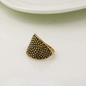 Gold Plated Brass Cocktail <b>Ring</b> With Ball Pattern Vintage Style Unisex Fashion <b>Statement</b> Jewelry Daily Wear - Product Image 2