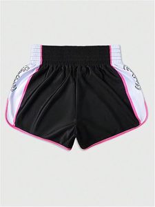 Shorts de Muay Thai Negros, Rosas y Blancos con Estampado por Sublimación, Secado Rápido, Ropa de Artes Marciales Mixtas, Unisex, Adulto, Corte Regular - Product Image 2