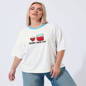 T-shirt décontracté brodé pour femme, en tissu doux, idéal pour le streetwear et le style quotidien, confortable - Product Image 1