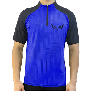 Men's Geometric Pattern Quick Dry <b>Raglan</b> Sleeve Sporty Half Zipper <b>T</b>-<b>Shirt</b> With Logo Front Stand Collar Regular Fit - Product Image 6
