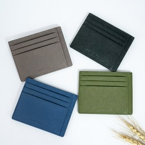 Tarjetero Delgado de Cuero Saffiano de Alta Calidad Hecho a Mano por Castello, con Logotipo Grabado, en Azul Marino, Verde, Gris y Negro, con Cierre Abierto - Product Image 1