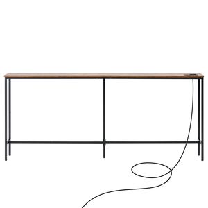 Consolle stretta da 180 cm con 1 ripiano, tavolo da ingresso lungo in pino con prese di corrente, tavolo da divano con struttura in metallo per applicazioni a divano - Product Image 1