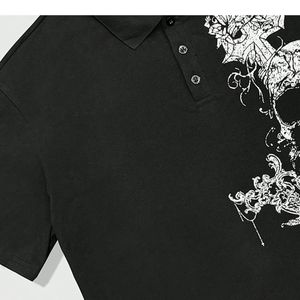 Custom Gothic <b>Skull</b> Print Oversized Polo Shirt Men Short Sleeve Casual Streetwear Summer Unisex OEM Wholesale <b>Top</b> - Product Image 3