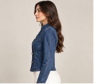 Chaqueta de Mezclilla para Mujer de la Mejor Calidad, Chaqueta de Jeans Azul Informal y Elegante, Prenda Exterior Moderna para Damas, Disponible para la Venta - Product Image 3