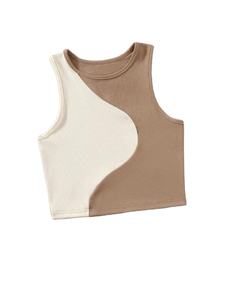 Camiseta sin mangas básica de algodón elástico con encuadernación ancha ajustada sólida OEM de fabricantes personalizados, camiseta sin mangas con costilla de bloque de color para mujer, pantalones cortos informales - Product Image 6