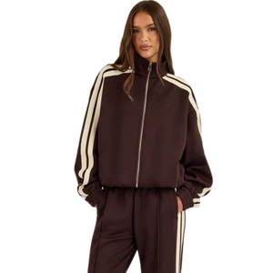 Women Full <b>Zip</b> <b>Hooded</b> Tracksuit Set Contrast Sleeve Stripes Wide Leg Trousers Drawstring Waist Loose Two Piece Streetwear Outfit - Product Image 4