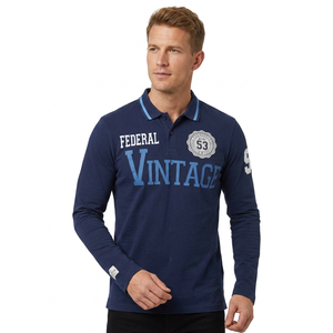 เสื้อเชิ้ตแขนยาวผู้ชาย Federal Vintage ผ้าเจอร์ซีย์คอตตอน 100% ระบายอากาศได้ดี พิมพ์ลายตัวอักษร โลโก้ด้านหน้า ทรงปกติ - Product Image 1