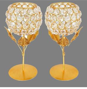 Eleve la decoración de su hogar y las celebraciones festivas con este exquisito juego de portavelas de cristal dorado para velas de té. - Product Image 1