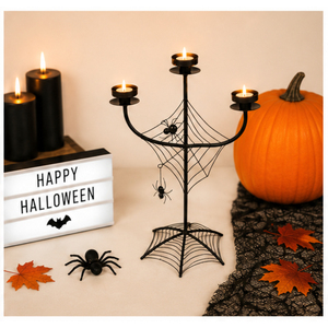 Wholesale <b>Black</b> Metal Spider Web <b>Candelabra</b> 3-Tier Spooky Halloween Candle Holder for Home Table Centerpiece & Party Decor - Product Image 4
