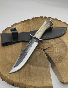 Couteau de chasse à pointe tombante, lame en acier Damas, manche en bois de cerf, couteau de survie pour l'extérieur - Product Image 5