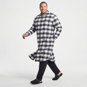Chemise longue en flanelle à carreaux pour homme avec poche poitrine, 100% coton, pour l'hiver, vêtement de nuit - Product Image 3