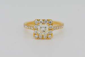 Bagues de fiançailles et de mariage pour femmes en or massif 10k 14k 18k avec diamant VS1 cultivé en laboratoire, taille princesse, halo rond, bijoux - Product Image 5