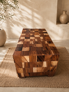 Acacia Flat Type Box Coffee <b>Table</b> Natural Wood <b>Cube</b> Design Living Room Furniture - Product Image 5