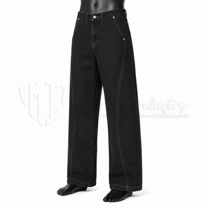 Jeans de Mezclilla Negros para Hombre, Corte Holgado y Pierna Ancha, Algodón Grueso, Ecológicos, Estilo Casual Otoñal - Product Image 3