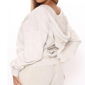 Conjunto de Dos Piezas Personalizado para Mujer, Sudadera con Capucha y Pantalones Cortos de Punto de Algodón, Estilo Casual, para Invierno, Transpirable, con Impresión de Logotipo Personalizado - Product Image 6