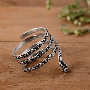 Handmade 925 Sterling <b>Silver</b> Textured <b>Silver</b> Arthritis <b>Ring</b> - 4-Spiral <b>Adjustable</b> Statement <b>Ring</b> - Product Image 4
