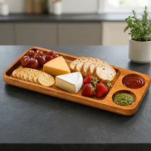Wooden Serving Tray with <b>Snack</b> <b>Bowl</b> Compartment Handmade Food Serving Platter Organizer for <b>Snacks</b> Dry Fruits Appetizers - Product Image 2